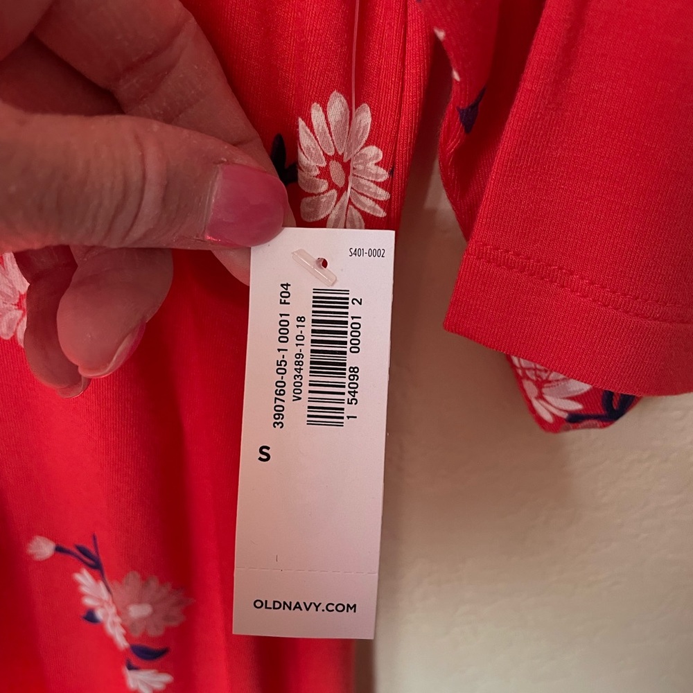**NWT** size S Old Navy dress, vibrant dark orange w/white floral print - Picture 4 of 6
